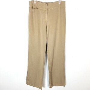 Eileen Fisher Womens Linen Blend Khaki Trouser W/Yorke Drapey Pants Size 8